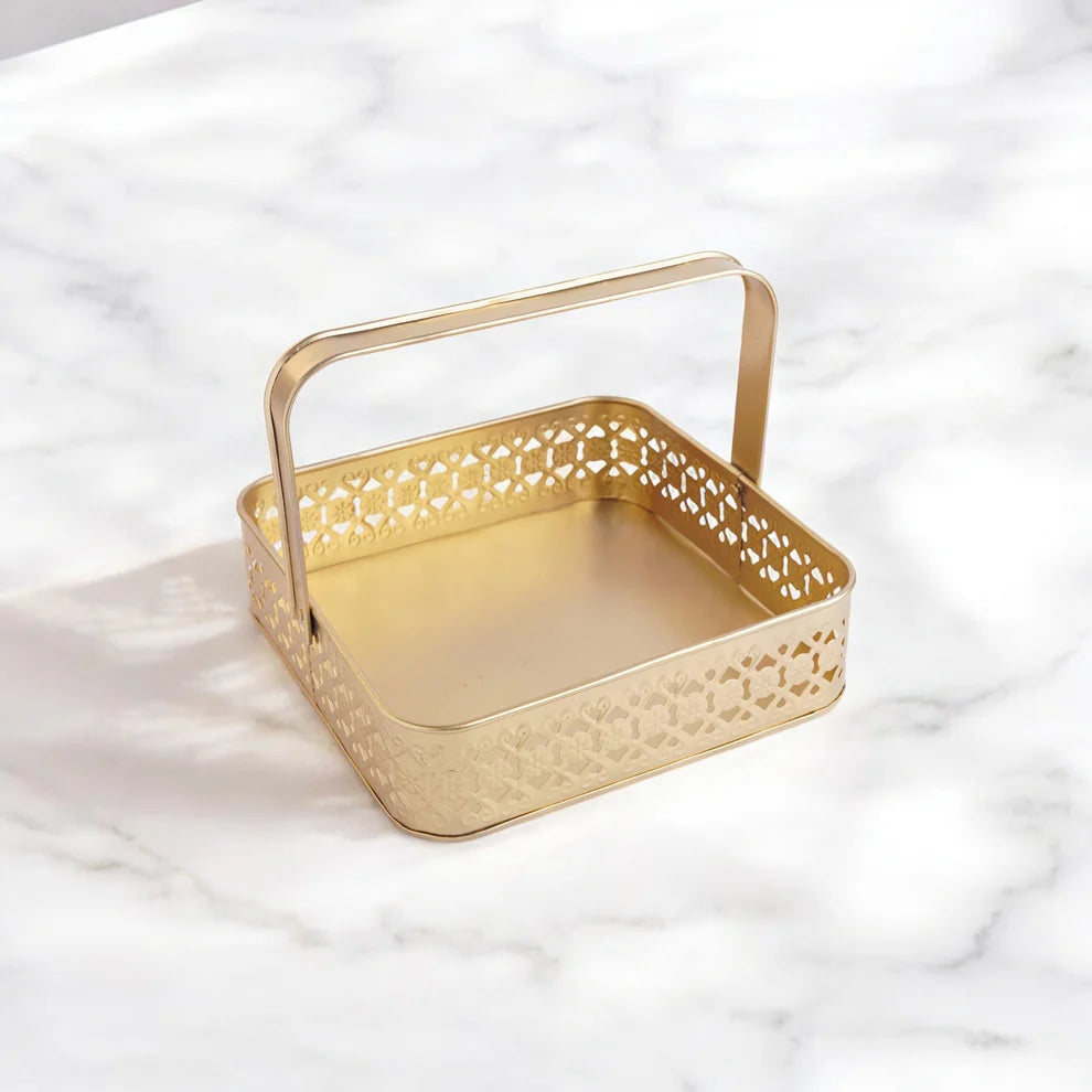 Gold color metal basket with handle