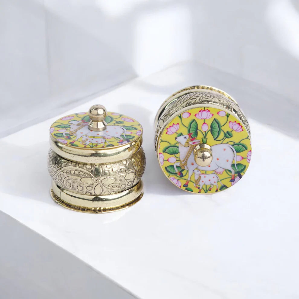 Pichwai Brass Kumkum holder (Assorted)
