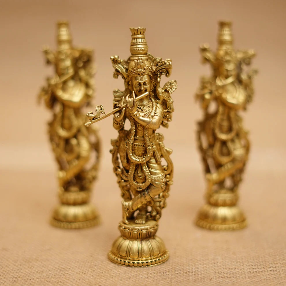 Brass Krishna Idol - 6 inch