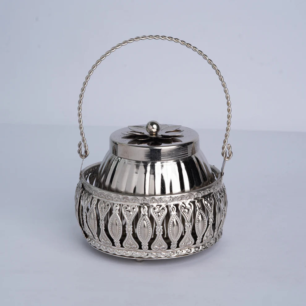 Conical Metal Jar with silver color basket