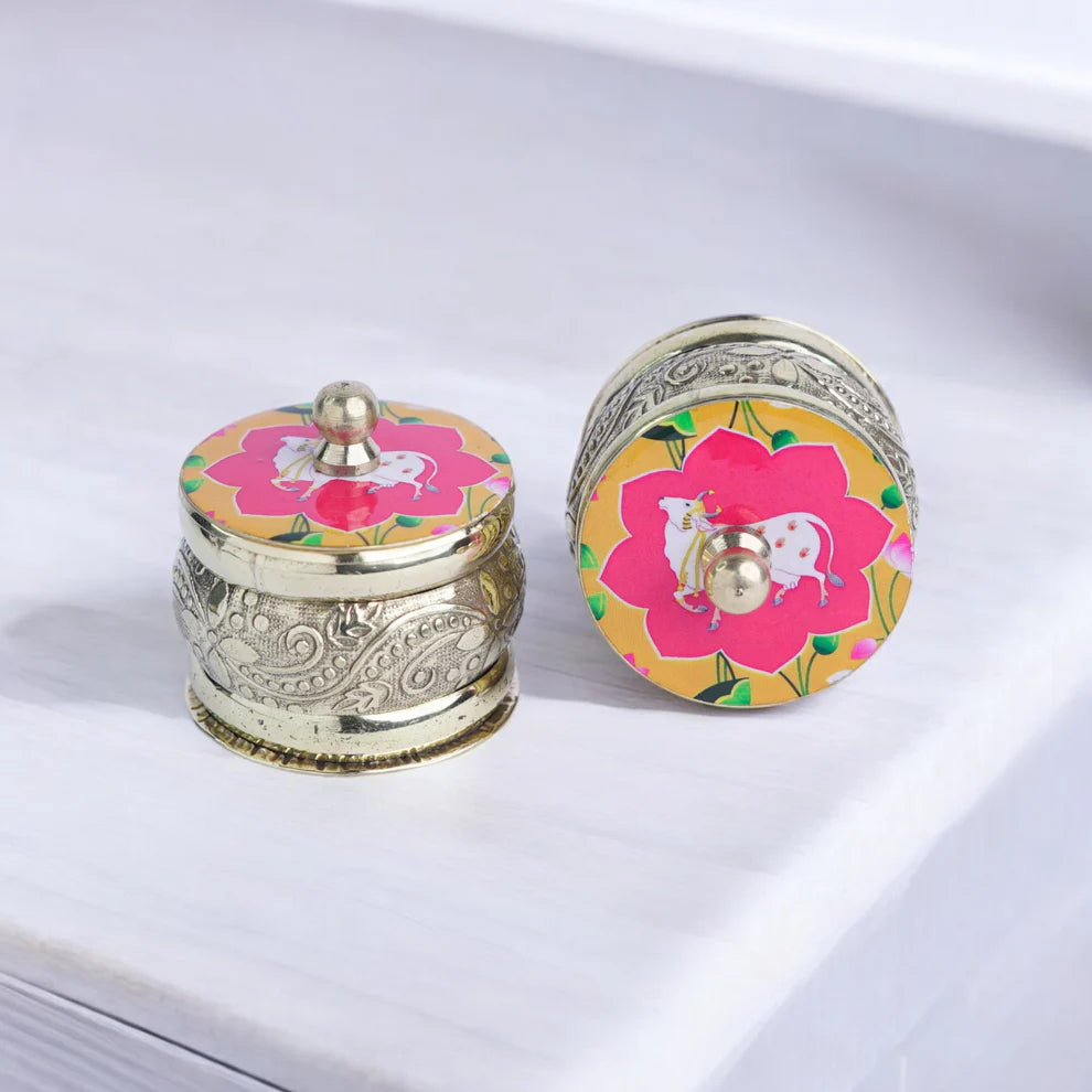 Pichwai Brass Kumkum holder (Assorted)
