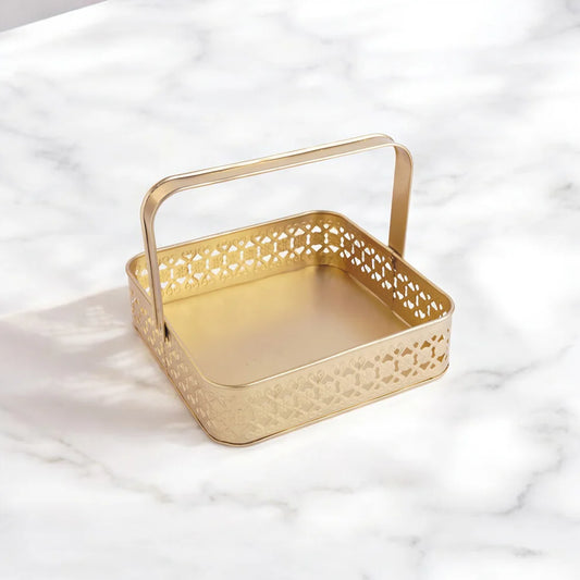 Gold color metal basket with handle