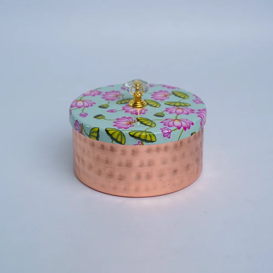 Copper Color box with printed Lid with crystal stone