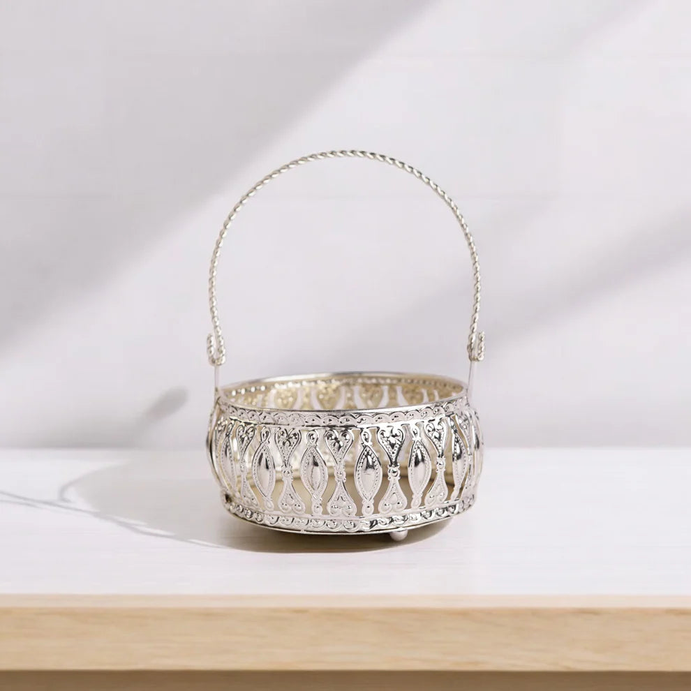Silver Color basket with handle
